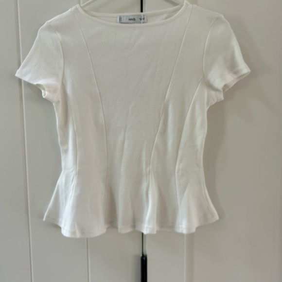 Mango Cream Short Sleeve peplum top - Picture 1 of 2